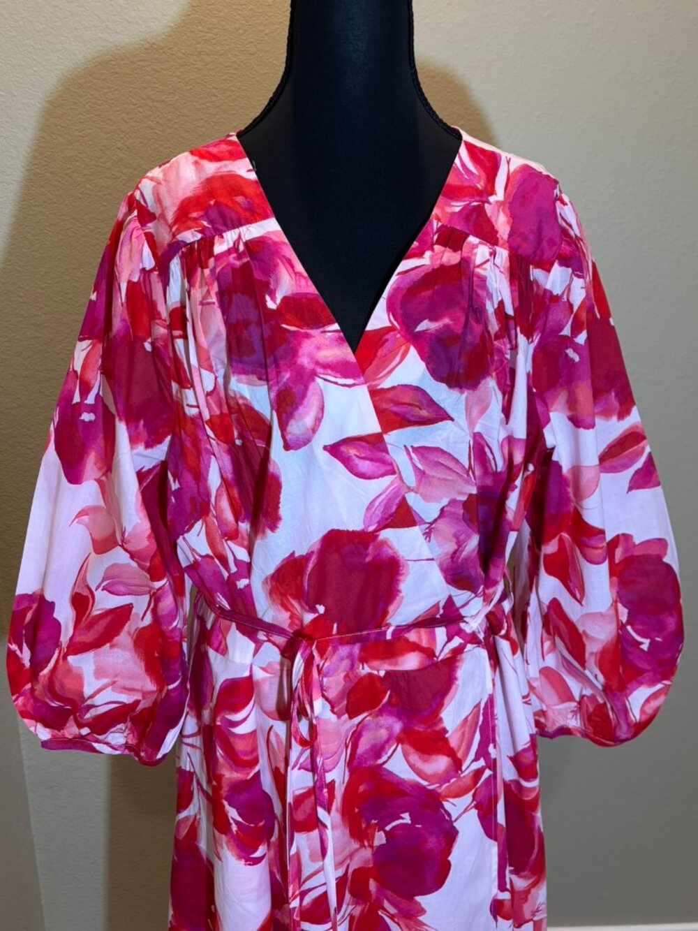 Calvin Klein Floral Puff Sleeve Belted Fit & Flare Dress Size 16 - Picture 2 of 13